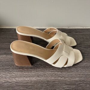 Nine West Cream Woven Heels with Brown Stacked Heel